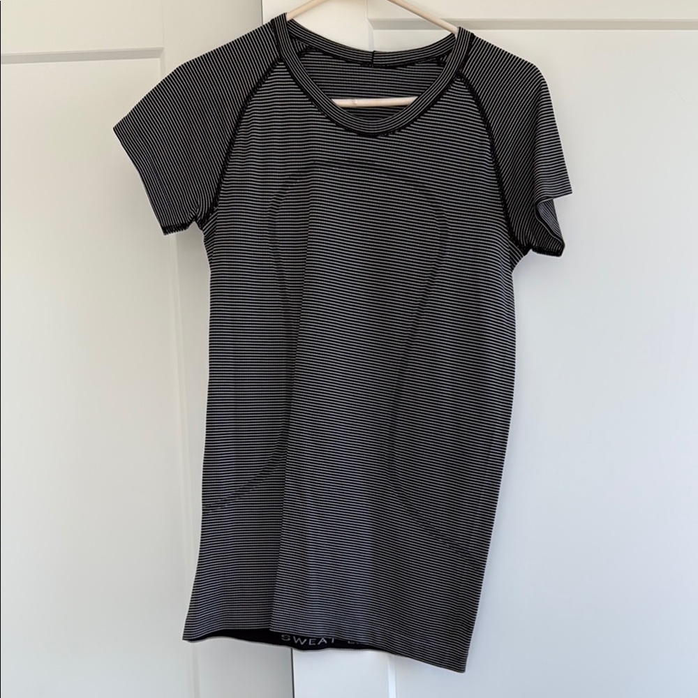 Lululemon Athletica Black Striped Short Sleeve Tee